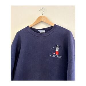 Vintage Montauk Hamptons Light House Embroidered Crewneck Sweatshirt Womens 2XL